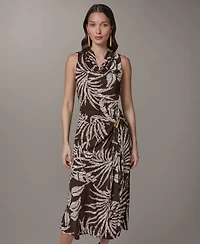 Donna Karan New York Women's Printed Cowl Neck Midi Dress