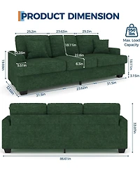 gaomon Modern Sofa with 2 Throw Pillows, Deep Seat Couch Upholstered Cushion & Removable Cover