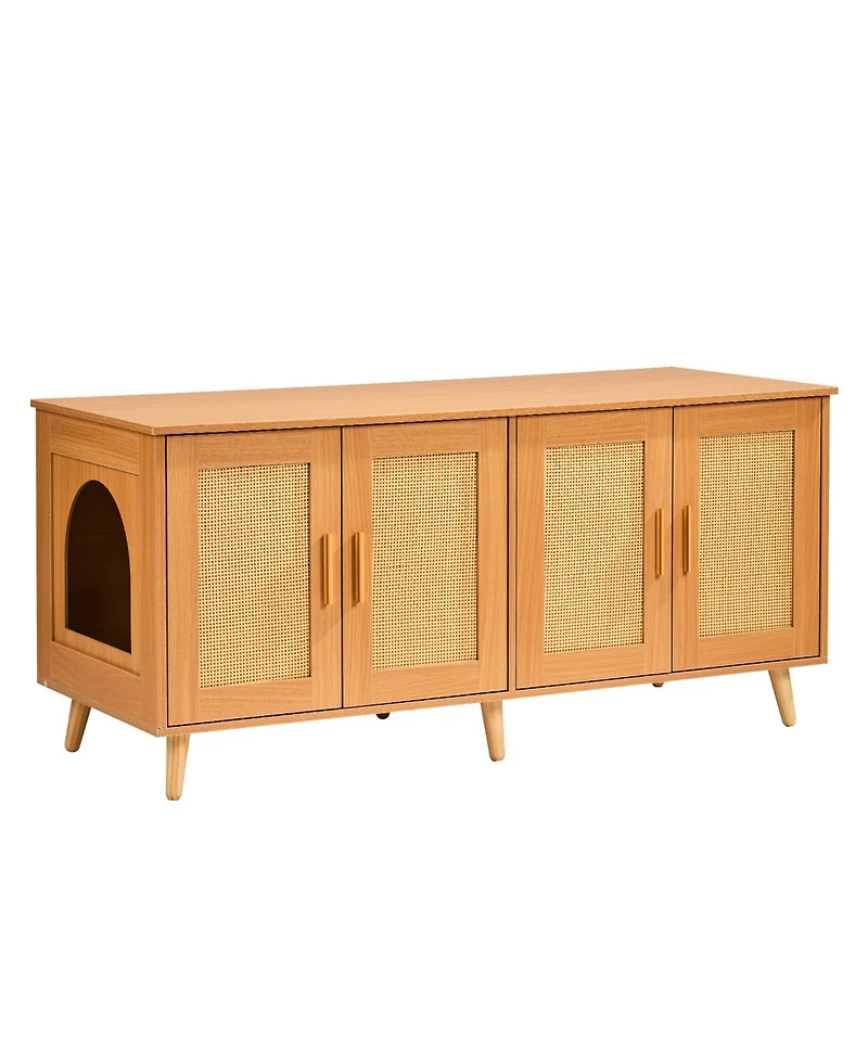 Zeus & Ruta Wooden Cat Litter Box Enclosure Hidden Litter Box Furniture for 2 Cats Modern Pet Cabinet