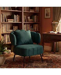 Rainsken Modern Chenille Accent Chair with Scalloped Backrest and Pocket Coil Seat, Upholstered Barrel Chair for Living Room and Reading Nook