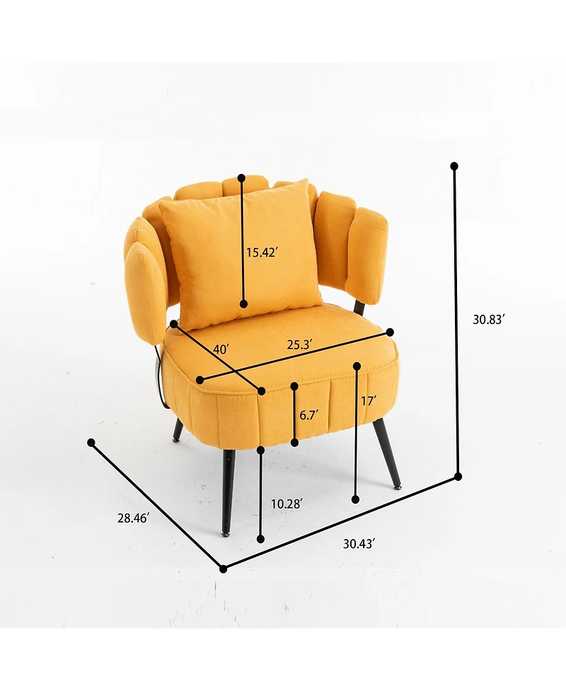 Rainsken Chenille Upholstered Barrel Chair with Scalloped Backrest and Pocket Coil Support, Modern Accent Chair for Living Room and Reading Nook