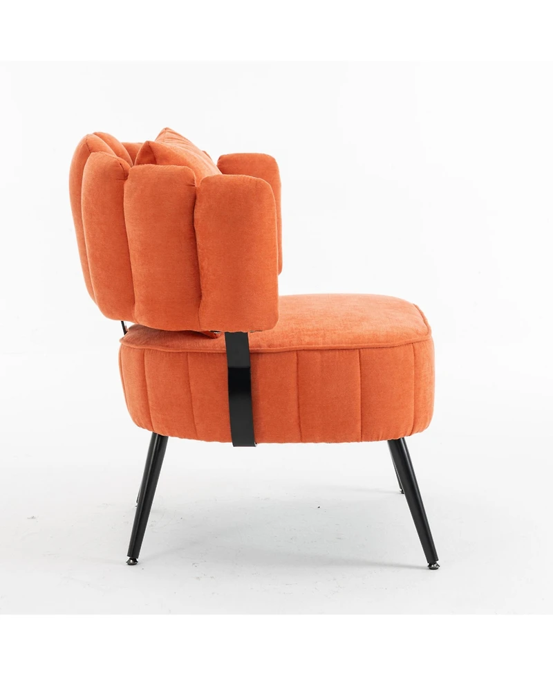 Rainsken Modern Accent Barrel Chair with Scalloped Backrest, Pocket Coil Seat and Soft Chenille Fabric, Ideal for Living Room and Reading Corner