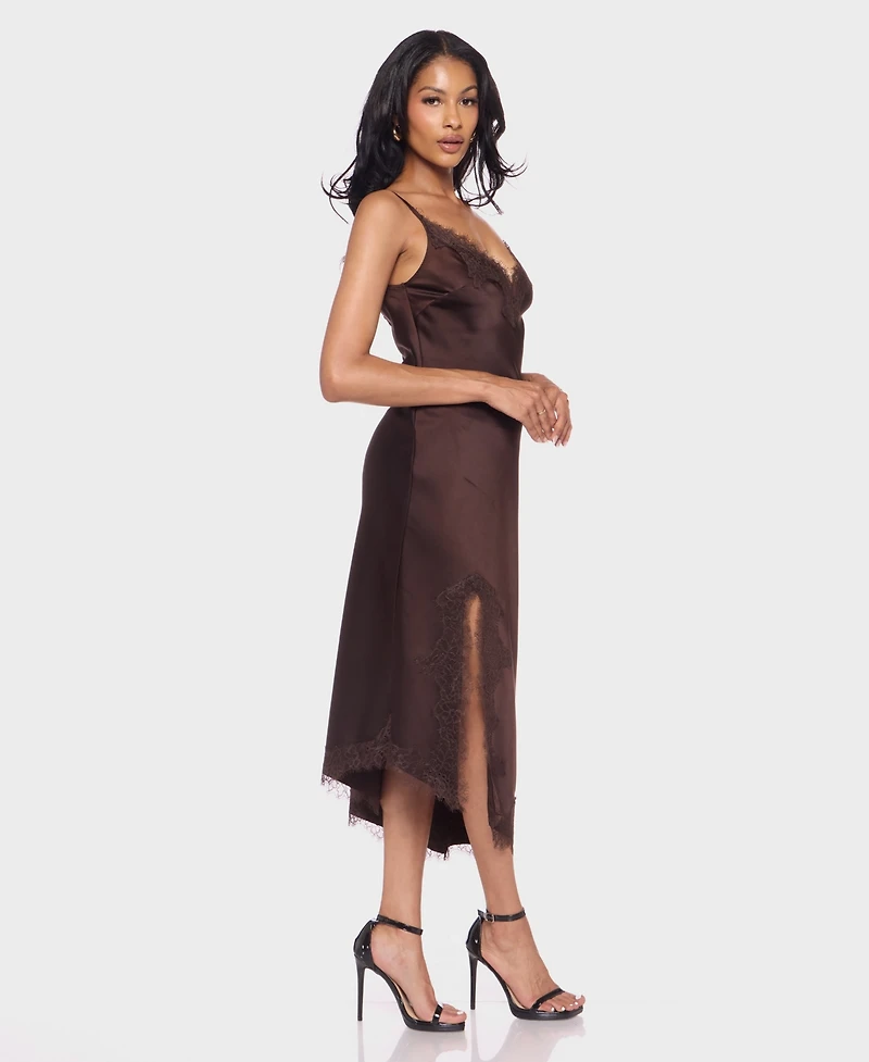 Alex & Sophia Juniors' V-Neck Lace Trim Midi Dress