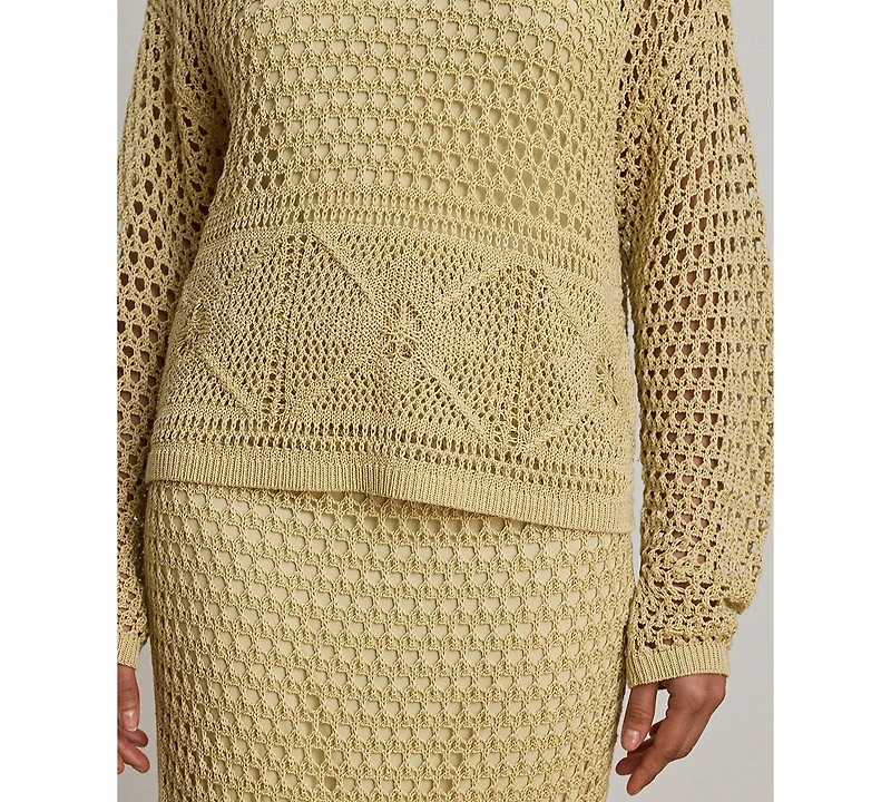 Lauren Ralph Petite Pointelle-Knit Boat Neck Sweater