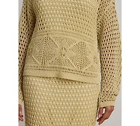 Lauren Ralph Petite Pointelle-Knit Boat Neck Sweater