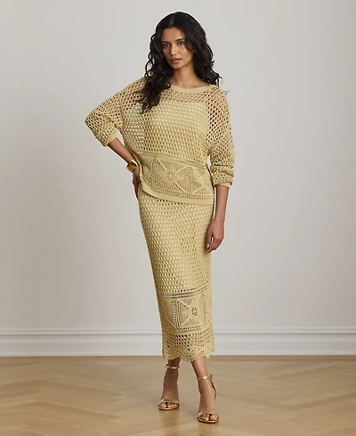 Lauren Ralph Petite Pointelle-Knit Boat Neck Sweater