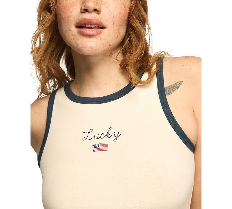 Lucky Brand Women's Americana Ringer Crewneck Tank Top