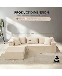 gaomon Modular Sectional Sofa Cloud Couch, 106" Comfy L Shaped Couches for Living Room,Oversized Sleeper with Deep Seat