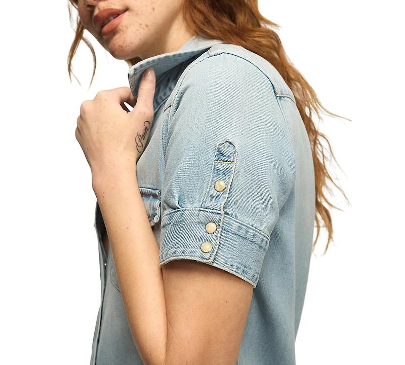 Lucky Brand Women's Light Wash Denim Collared Shirt Dress