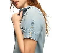 Lucky Brand Women's Light Wash Denim Collared Shirt Dress