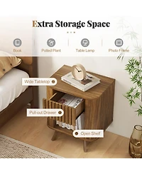sumyeg Mid-century Wood Nightstand with Drawer and Open Shelf