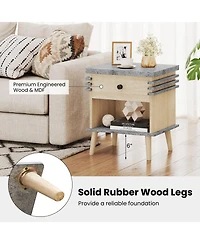 sumyeg 3-Tier Bedside Table Nightstand with Antique Grey Faux Marble Top