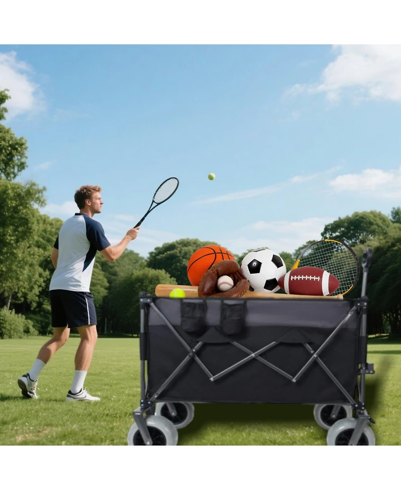 Mondawe 300L Xl Folding Storage Wagon Utility Cart with All Terrain Wheels, Brakes and Cup Holders