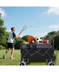 Mondawe 300L Xl Folding Storage Wagon Utility Cart with All Terrain Wheels, Brakes and Cup Holders