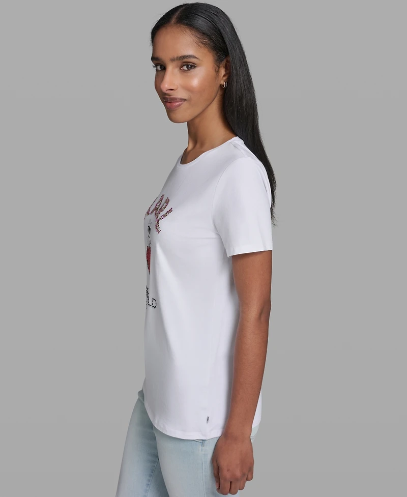Karl Lagerfeld Paris Women's Choupette On Moped Printed Crewneck Top