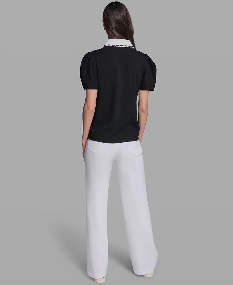Karl Lagerfeld Paris Women's Collared Short-Sleeve Top