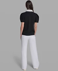 Karl Lagerfeld Paris Women's Collared Short-Sleeve Top