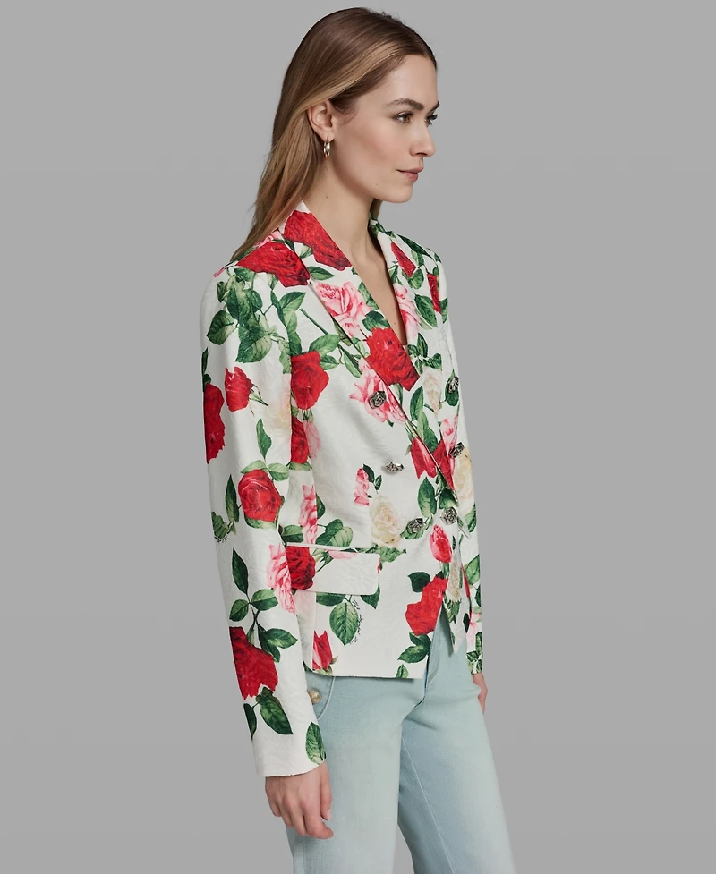 Karl Lagerfeld Paris Women's Floral Print Collared Polyester Jacket