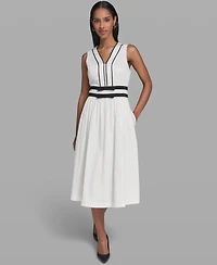 Karl Lagerfeld Paris Women's Contrast Trim Detail V-Neck Sleeveless Dress
