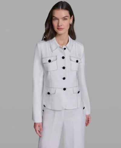 Karl Lagerfeld Paris Womens Pocket Detail Collared Jacket Wide Leg Sailor Pants