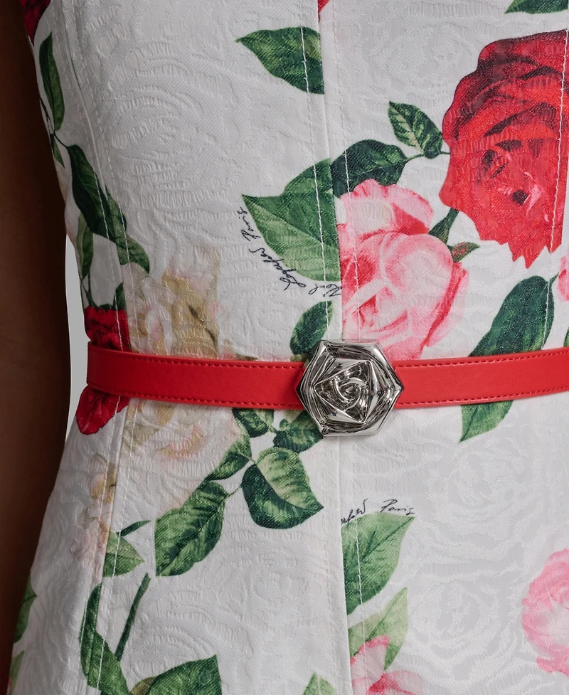 Karl Lagerfeld Paris Women's Printed Sleeveless Square Neck Polyester Dress