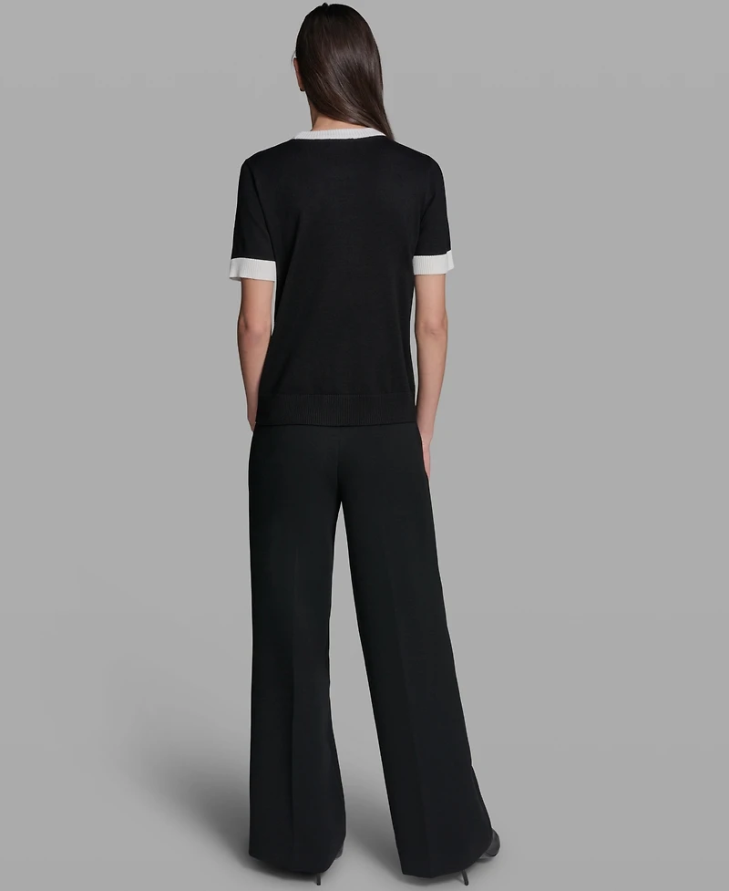 Karl Lagerfeld Paris Women's Rose Detail Crewneck Sweater