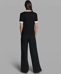 Karl Lagerfeld Paris Women's Rose Detail Crewneck Sweater