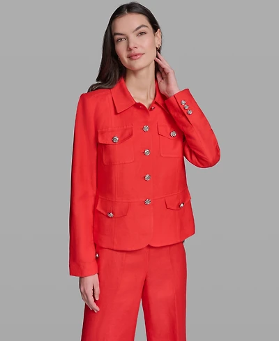 Karl Lagerfeld Paris Women's Pocket Detail Collared Jacket