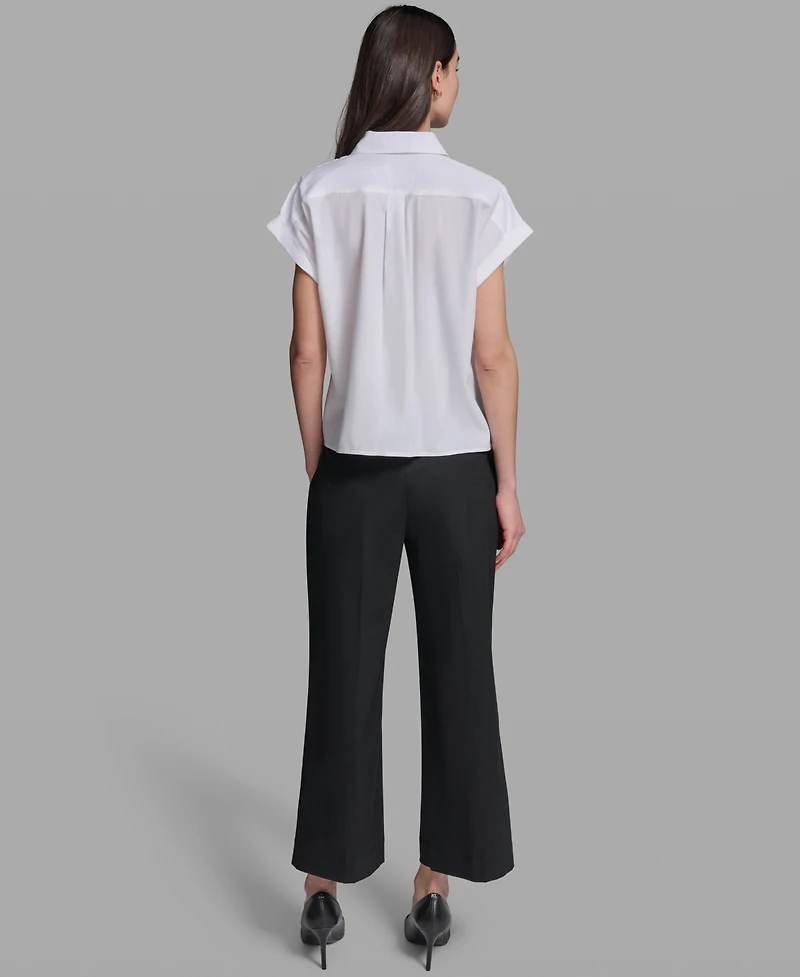 Karl Lagerfeld Paris Women's Collared Eyelet Trim Top