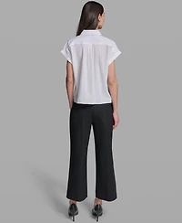 Karl Lagerfeld Paris Women's Collared Eyelet Trim Top