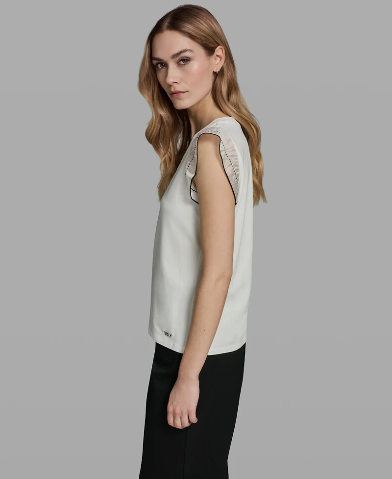Karl Lagerfeld Paris Women's Ruffle-Sleeve Crewneck Top