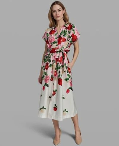 Karl Lagerfeld Paris Womens Printed Collared Shirt Dress