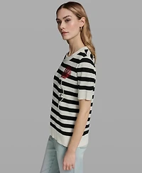 Karl Lagerfeld Paris Women's Striped Crewneck Sweater