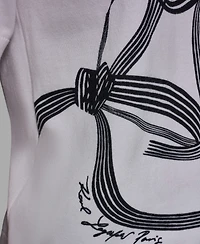 Karl Lagerfeld Paris Women's Bow Print Short-Sleeve Sweater