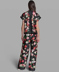Karl Lagerfeld Paris Womens Printed Short Sleeve Top Printed Pull On Soft Pants