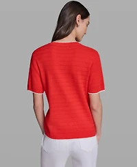 Karl Lagerfeld Paris Women's Contrast Trim Short-Sleeve Sweater