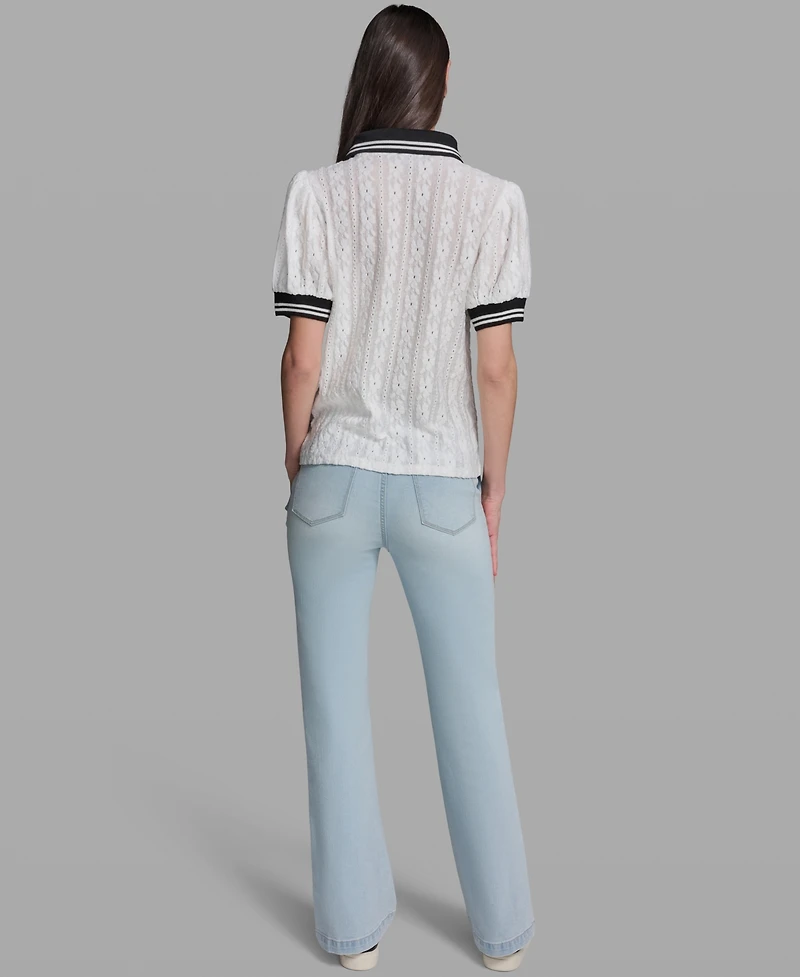 Karl Lagerfeld Paris Women's Collared Short-Sleeve Top