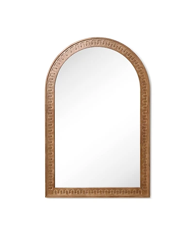 LuxenHome 39.4'' Arched Wall Mirror with Carved Rubberwood Frame, Modern Farmhouse Accent