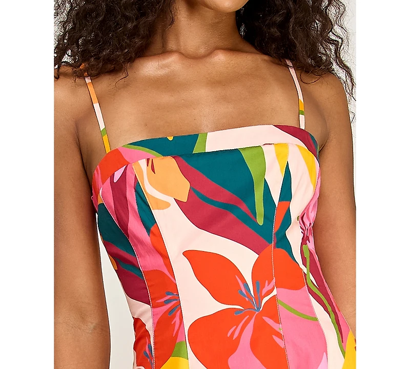 Alex & Sophia Juniors' Printed Poplin Square Neck Midi Dress