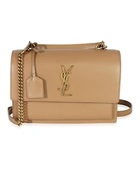 Pre-Owned Saint Laurent Natural Tan Smooth Calfskin Medium Monogram Sunset Satchel