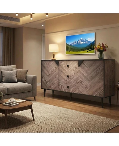 gaomon Mid-Century Modern Sideboard, Chevron Pattern Storage Cabinet with Rust-Resistant Metal Frame