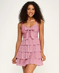 Emerald Sundae Juniors' Pleated Lurex Sweetheart Neck Dress