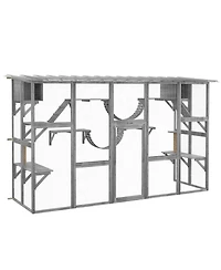Zeus & Ruta Outdoor Wooden Cat Enclosure with Weatherproof Roof, Multi-Level Platforms, Bridges and Hideaways