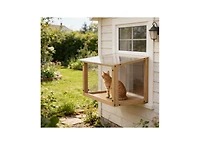 Zeus & Ruta Waterproof Window Cat Perch with Wooden Frame, Hanging Mount for Indoor Cats, Fits 24-35in Windows