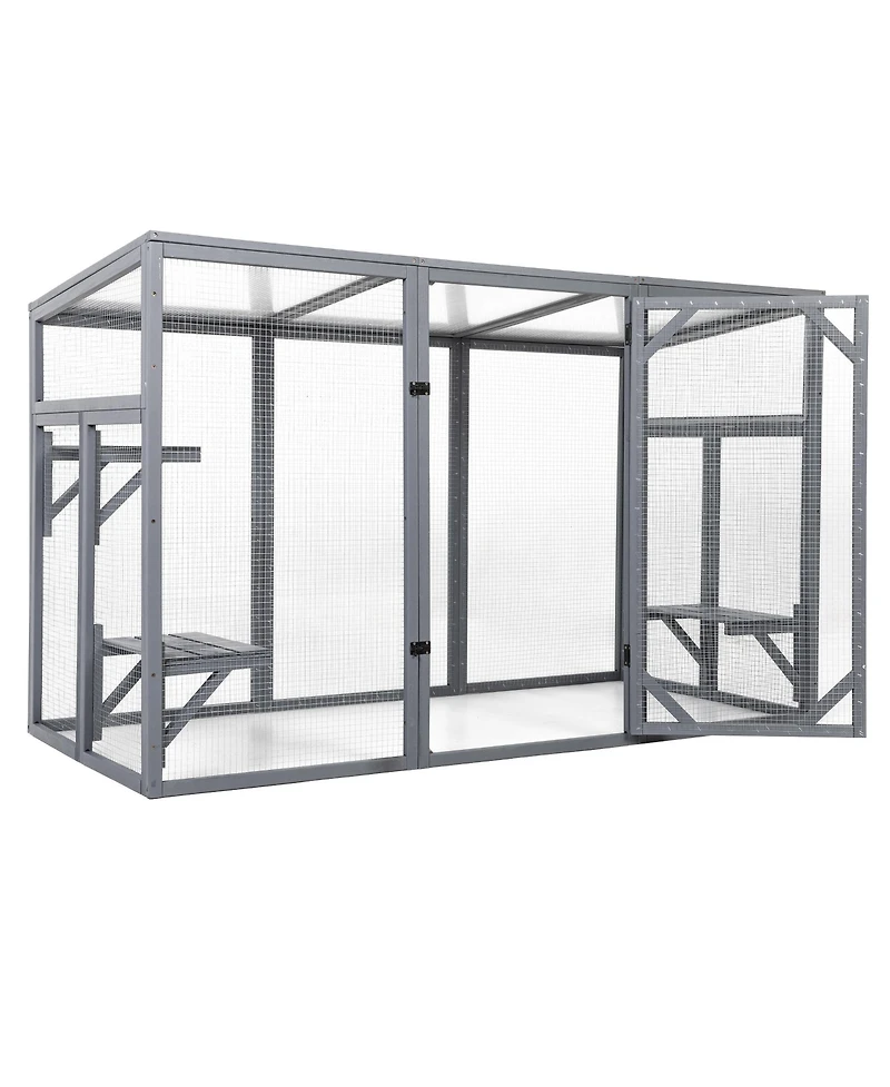 Zeus & Ruta Outdoor Wooden Cat Enclosure with 3-Tier Catio, Lockable Door, Sun Roof, Spacious Play Area