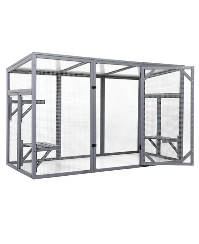 Zeus & Ruta Outdoor Wooden Cat Enclosure with 3-Tier Catio, Lockable Door, Sun Roof, Spacious Play Area