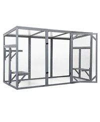 Zeus & Ruta Outdoor Wooden Cat Enclosure with 3-Tier Catio, Lockable Door, Sun Roof, Spacious Play Area