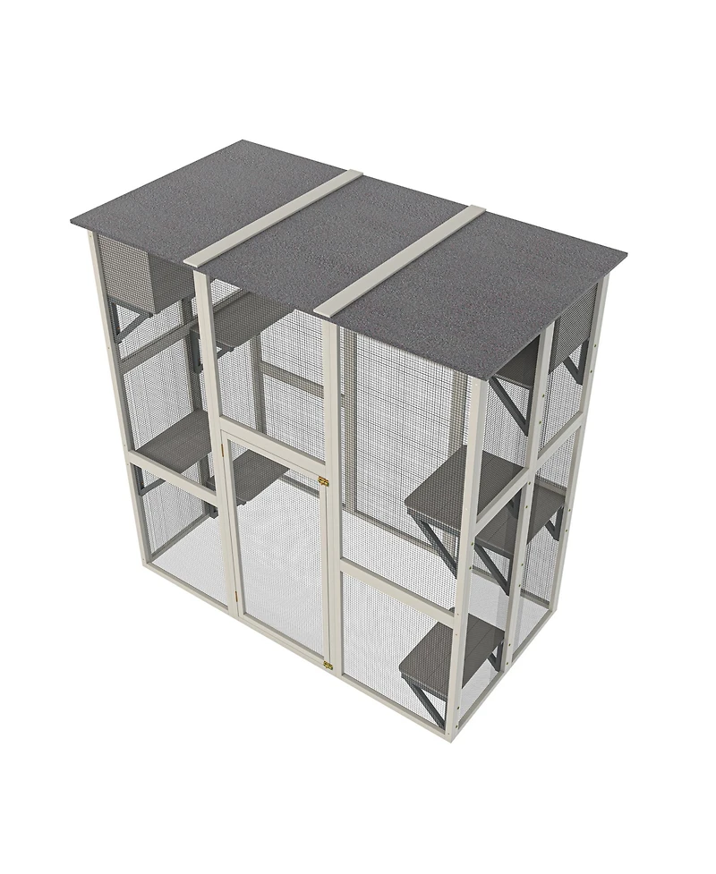 Zeus & Ruta Outdoor Weatherproof Cat Enclosure with Asphalt Roof 6 Platforms 2 Boxes Solid Wood Kennel Condo Playpen