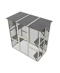 Zeus & Ruta Outdoor Weatherproof Cat Enclosure with Asphalt Roof 6 Platforms 2 Boxes Solid Wood Kennel Condo Playpen