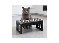 Zeus & Ruta 23" Modern Cat Feeder with Elevated Wooden Stand, Heavy Duty Design, Orthopedic Support